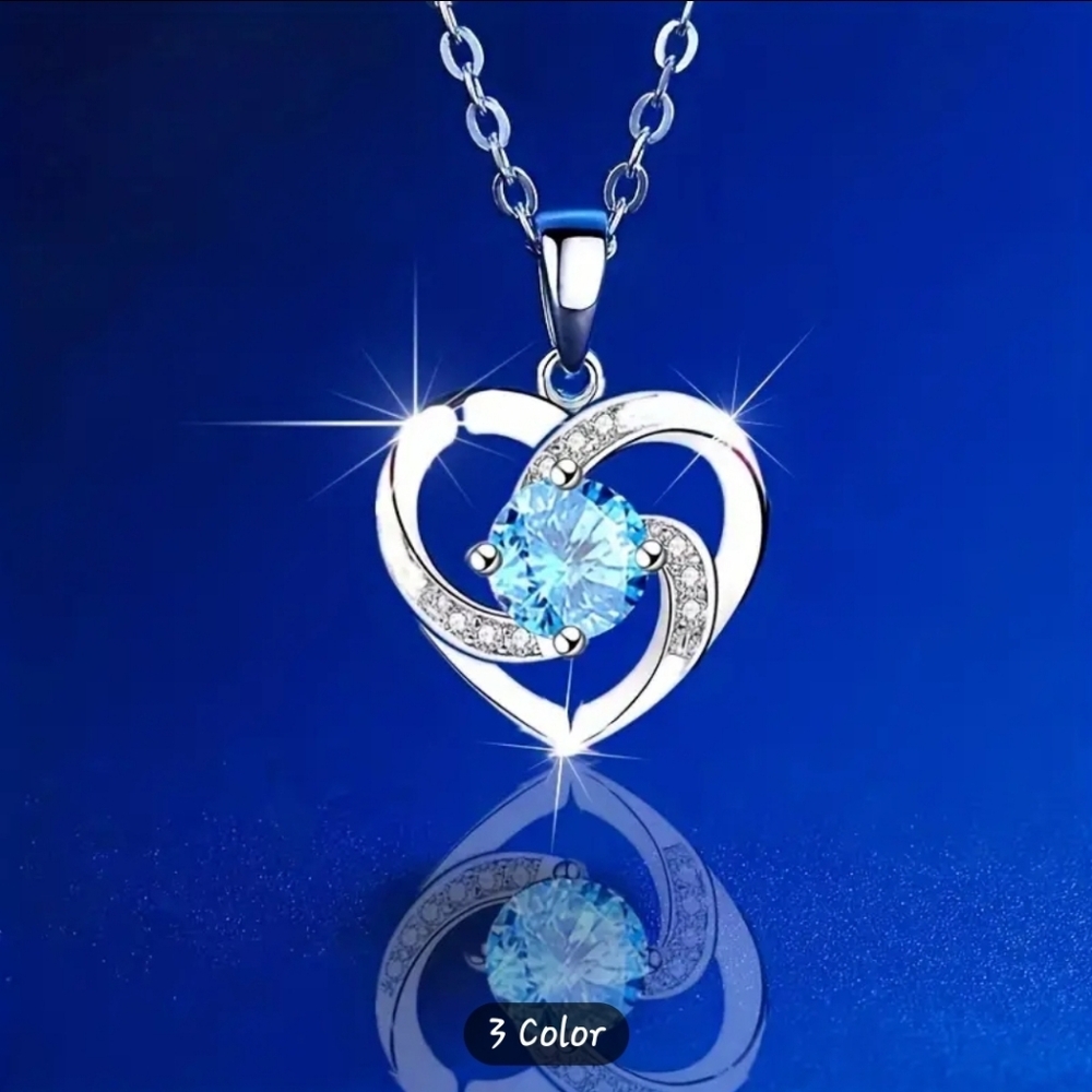Blue Cubic Zirconia heart shaped pendant necklace